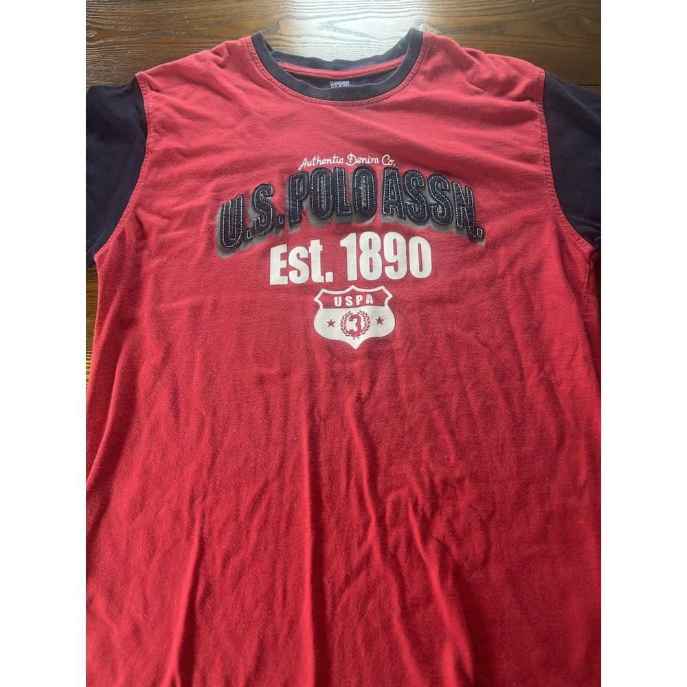 US POLO ASSN Graphic Logo T Shirt Size L Red Blue Cotton Short Sleeve